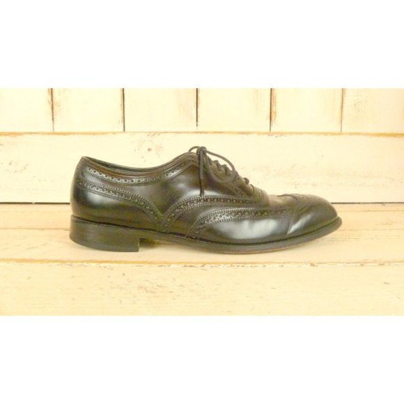 Mens black leather oxfords/vintage leather wing tips/black leather shoes/12 D main image 6